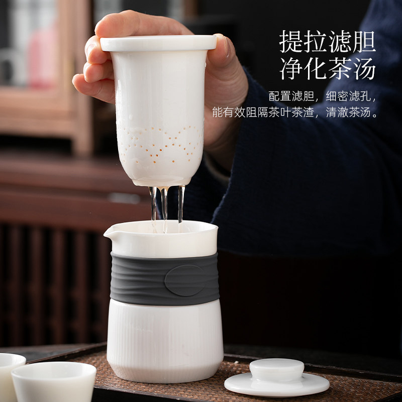 便携式旅行茶具小套装备户外包白瓷泡茶壶茶杯简易女士露营快客杯