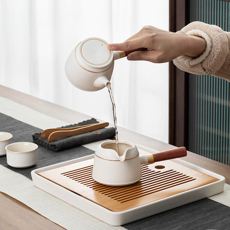 一品仟堂泡茶功夫茶具套装家用客厅陶瓷喝茶茶杯轻奢茶壶白色茶盘