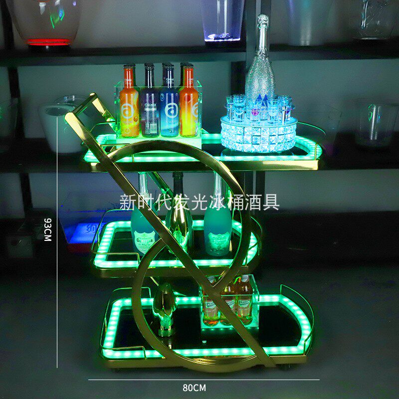 酒吧发光手推车KTV三层出酒送餐车餐厅洋酒酒水车LED小推车不锈钢