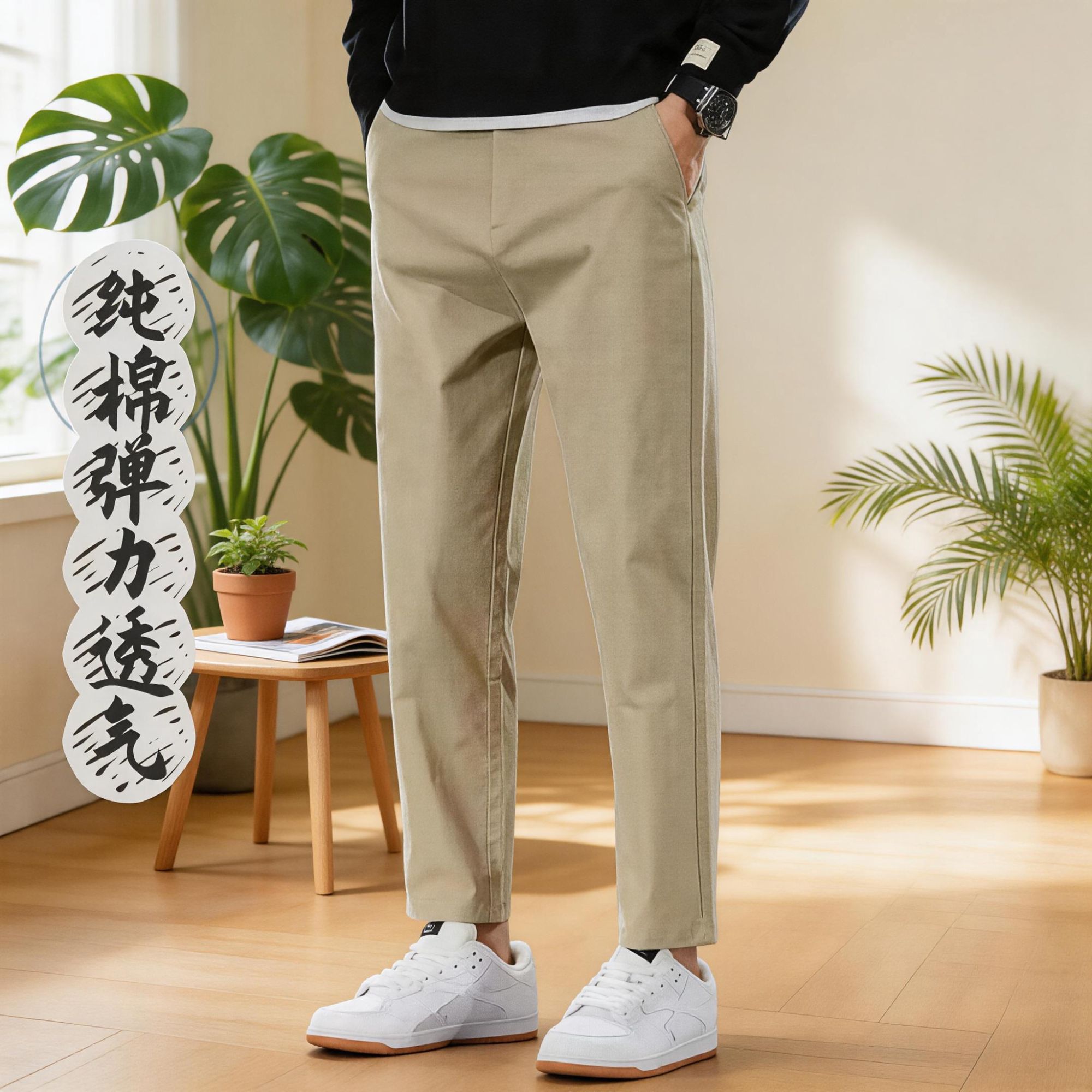 160矮小个子九分纯棉高端男士修身小脚锥形休闲裤春夏季直筒男裤