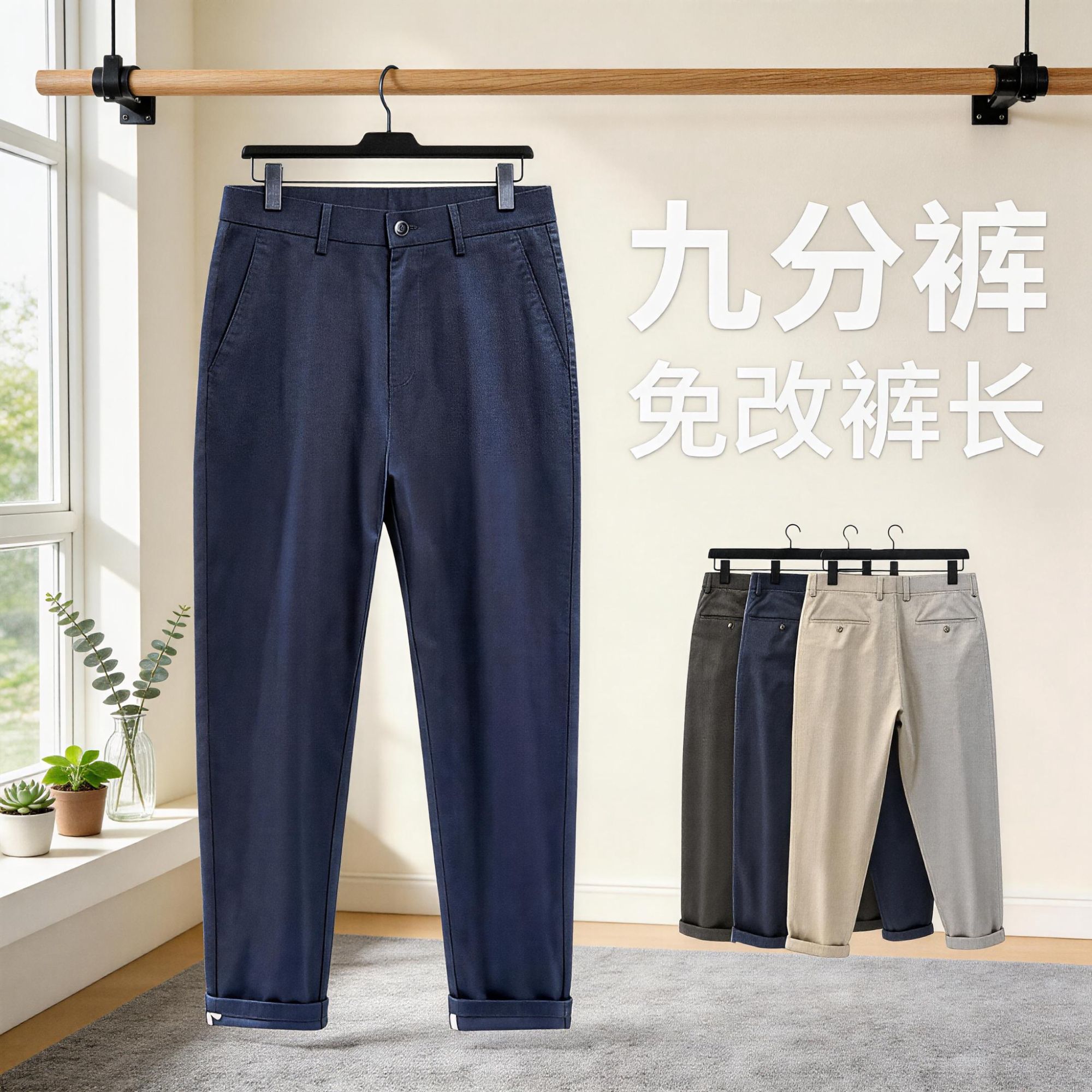 160男裤九分纯棉修身锥形小脚春夏季高端男装休闲裤直筒休闲裤男