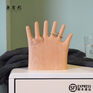 象有形/原木手指手掌戒指首饰架珠宝展示拍摄道具趣味桌面摆件