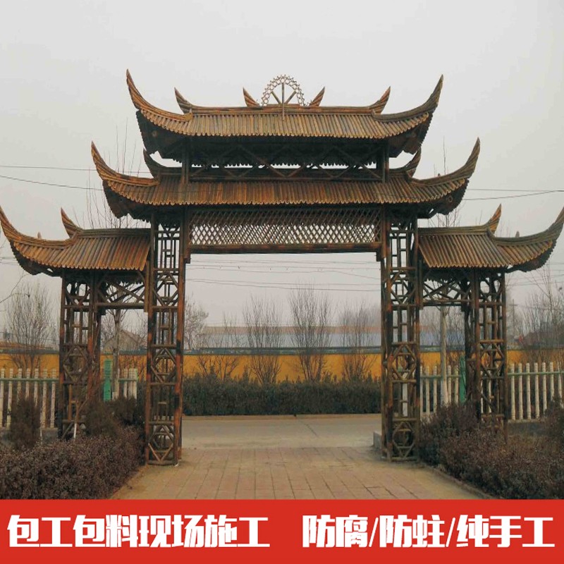 竹门楼户外庭院楼竹大门景区大门竹屋竹房子竹长廊竹亭农家乐竹屋