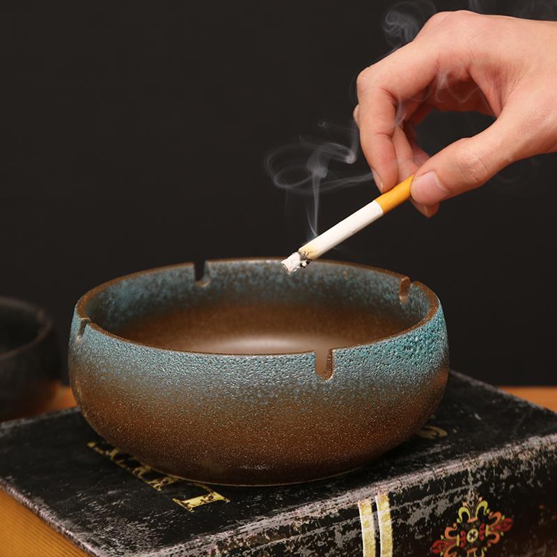 新中式陶瓷茶台烟灰缸大复古高端创意轻奢家用办公室茶桌摆件高档图片