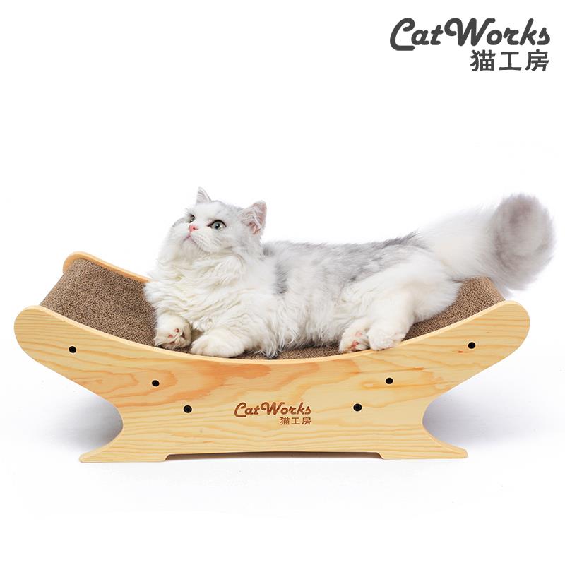 QZee 猫工房 猫窝贵妃沙发玩具磨爪垫瓦楞实木卧式猫抓板太妃椅