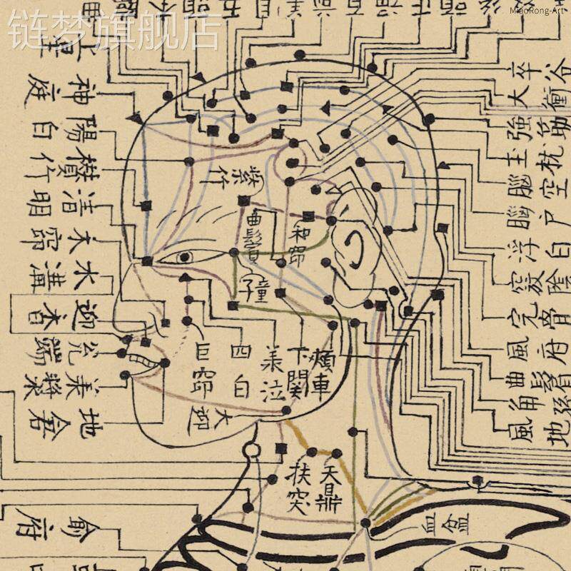 网红针灸铜装人穴位图人体经络全身经脉身体背古部饰画中医馆挂画