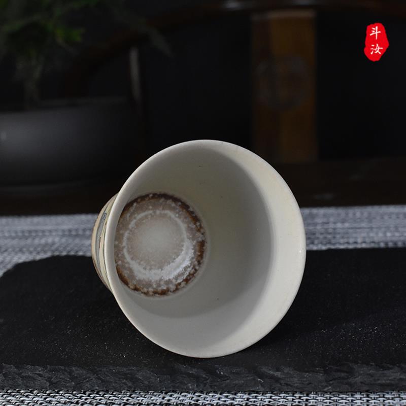 柴烧手绘山水草木灰釉茶杯纯手工中式仿古景德镇颜色釉陶瓷主人杯