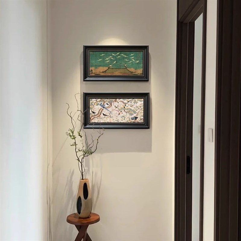 法式中古风玄关花鸟组合装饰画入户走廊复古高级感挂画客厅背景墙