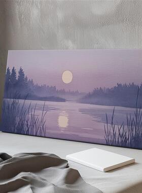 布纸有爱 紫霞黄昏 新中式夕阳风景装饰画小众客厅背景墙横版挂画