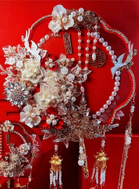 呦依红金中式双色双面双圈团扇diy材料包新娘结婚龙凤秀禾服手捧