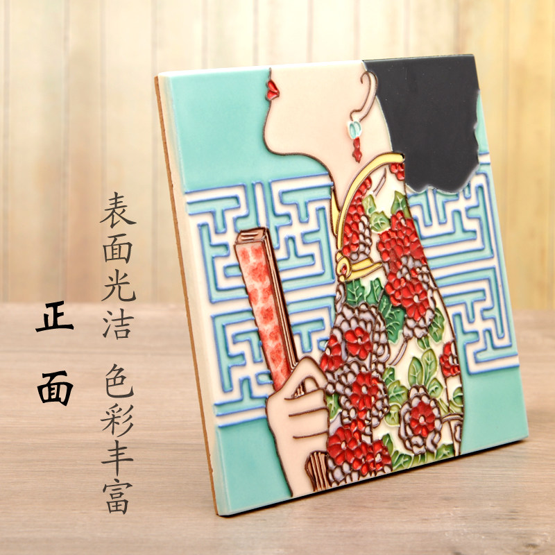 中国风特色唐三彩手绘瓷板画中式客厅玄关装饰画餐厅民宿墙面挂画