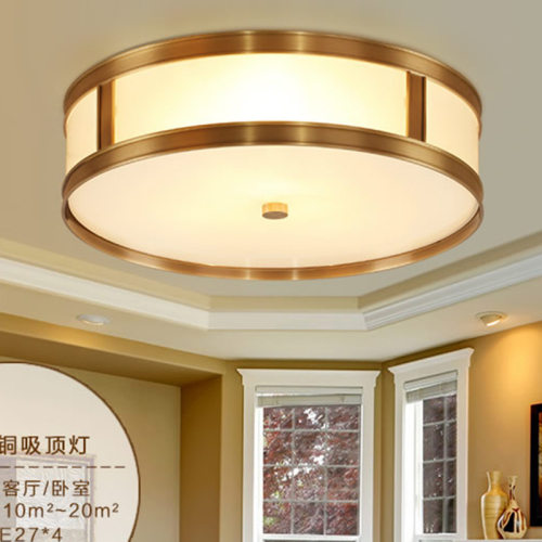 美式全铜LED吸顶灯简约圆形纯铜浪漫卧室餐厅过道阳台北欧吸顶灯