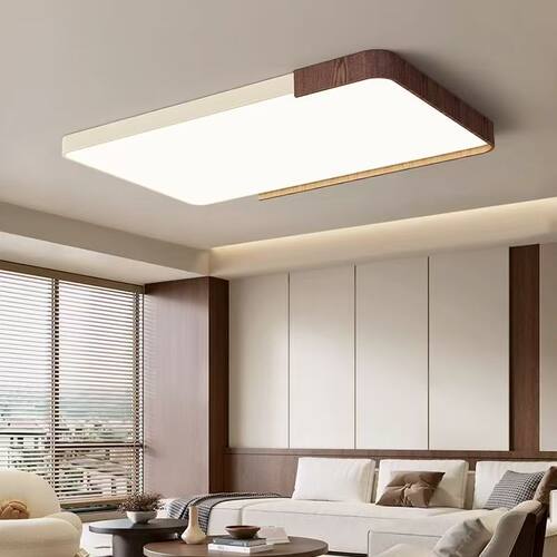 中古风胡桃木纹客厅吸顶灯LED