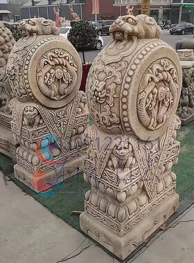 复古石雕门礅雕刻摆件高端大气庭院门口天然汉白玉做旧摆件石门鼓