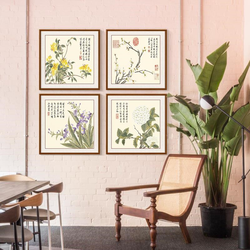 网红董画诰卧室床头画新中式玄笔关装饰茶室挂画客厅壁画工花卉图
