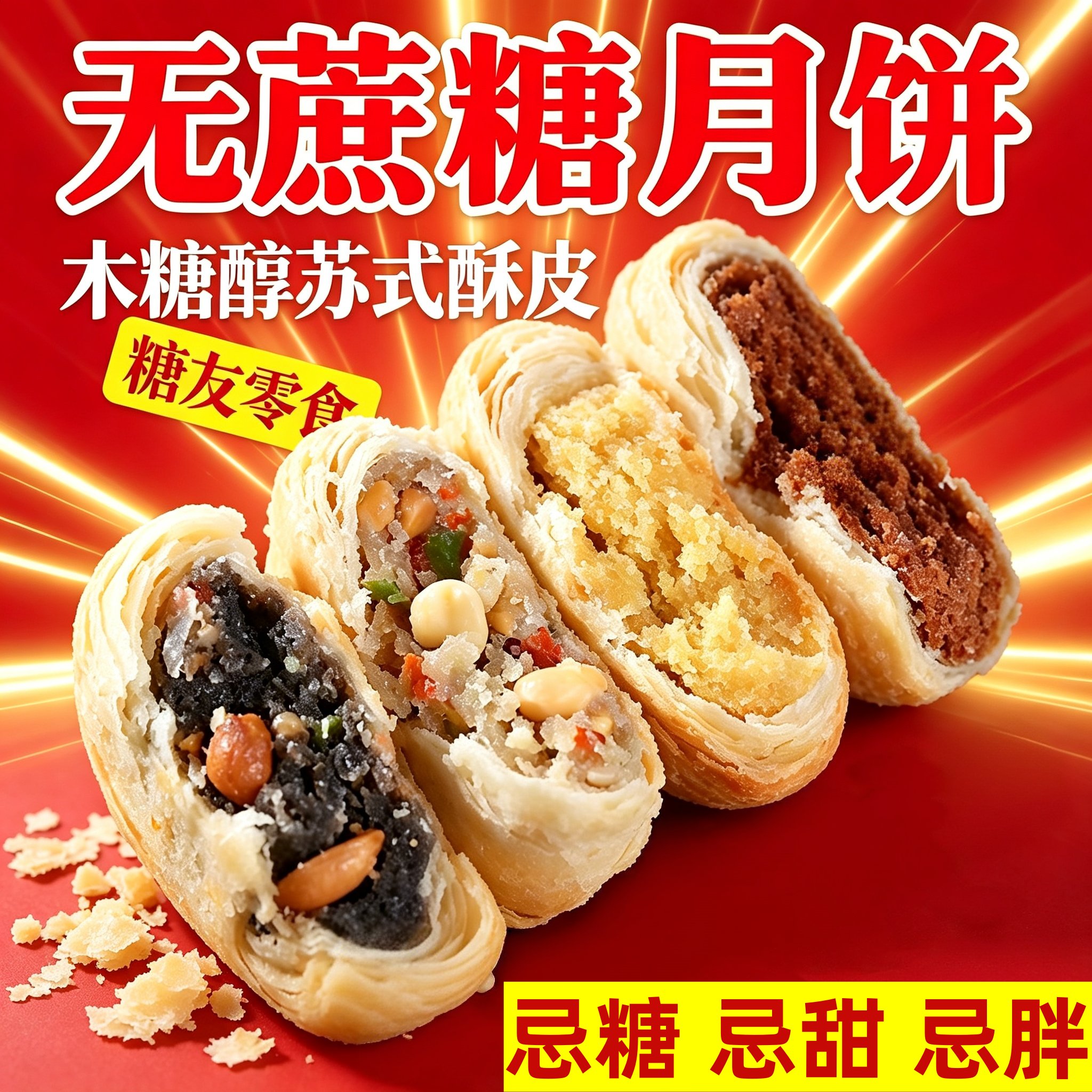 无加蔗糖精木糖醇酥皮月饼礼盒中老年点心糕点中秋老式五仁全麦手工美心2026新款荞麦食品三高血糖人零食糖友控糖尿病人图片