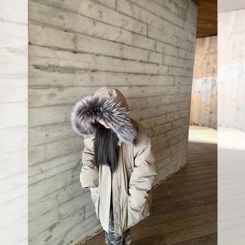 休闲宽松户外工装防风大毛领羽绒服QW234063