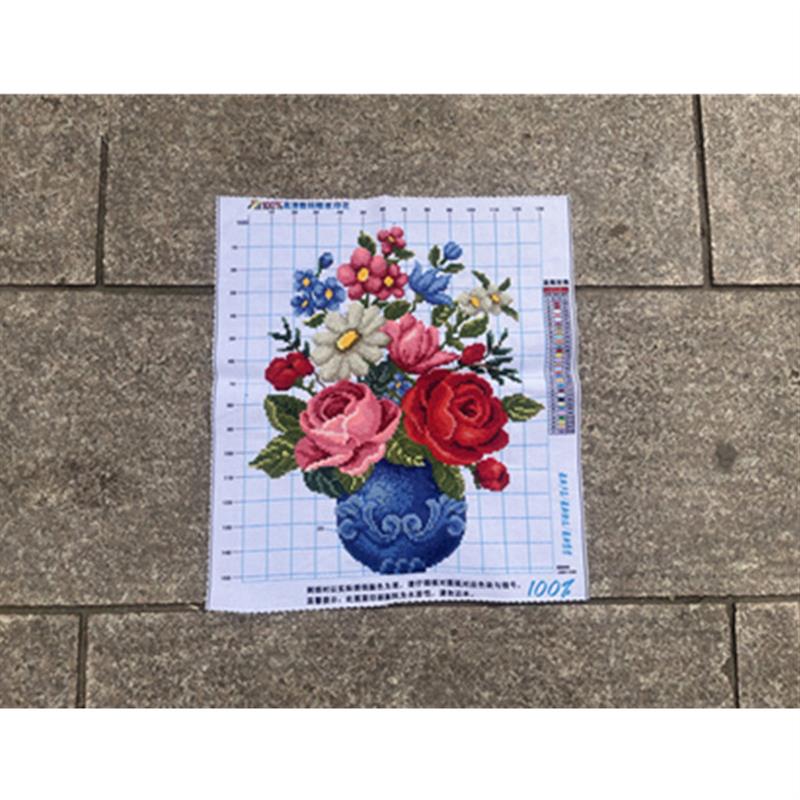 纯手工十字绣成品蓝色瓶子花瓶蓝瓶玫瑰客厅餐厅花草包邮