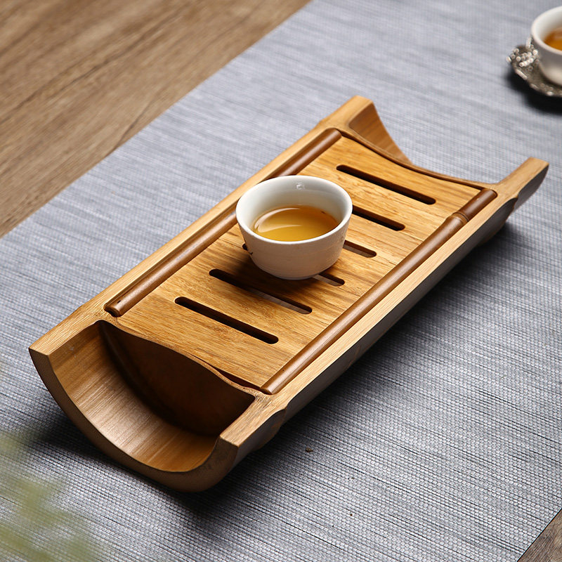 小型茶盘家用沥水托盘茶具茶台一人用简易竹制圆形蓄水茶海乾泡盘