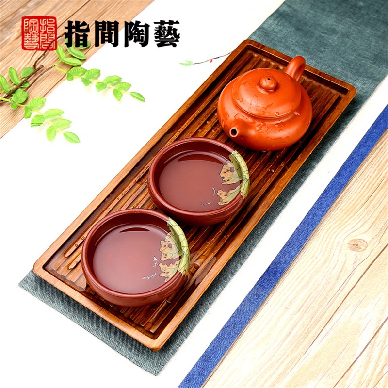 高档 泥绘小鱼功夫茶杯紫砂杯子主人杯小茶盏品茗单杯具个人茶碗