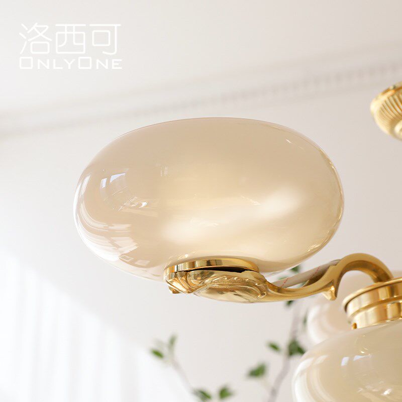 洛西可 artdeco风格蛋白石黄铜吊灯中古法式复古客厅卧室玻璃灯具