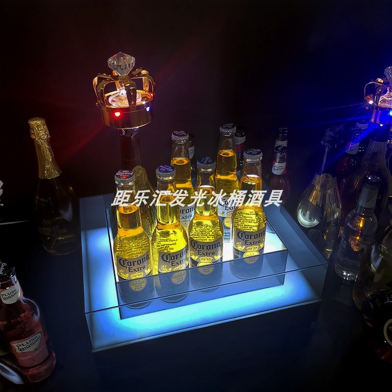 发光冰桶酒吧KTV香槟洋酒展示架XO充电亚克力回字形个性底座酒框