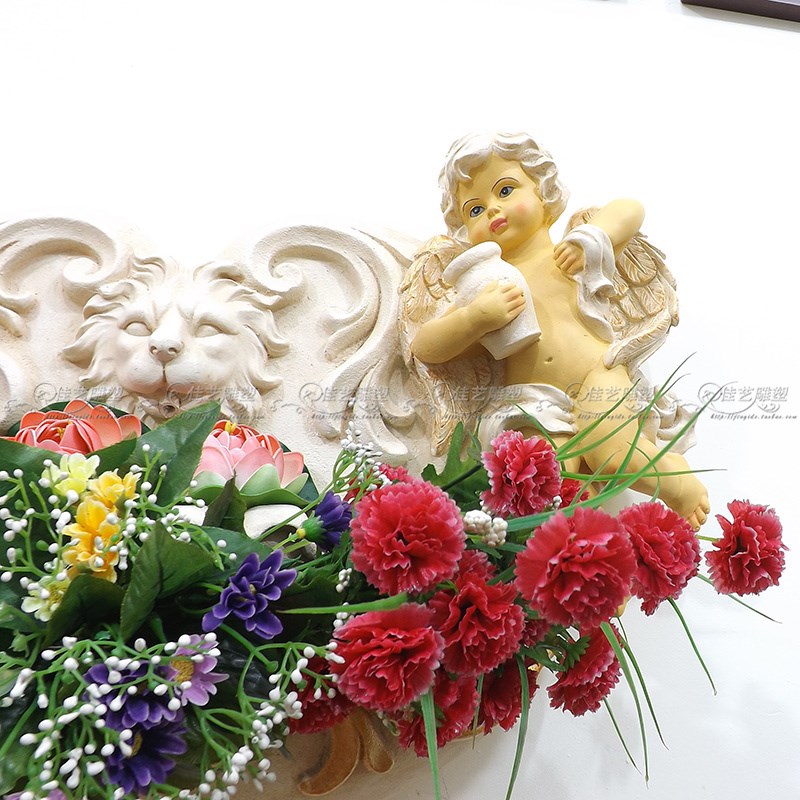 欧式墙壁装饰品小天使挂饰花蓝浮雕壁挂欧式流水喷泉喷水池加湿器