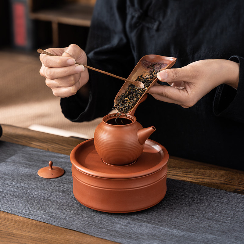 黄铜手工茶荷高档中式紫铜錾刻茶则装茶器茶叶铲功夫茶具配件套装
