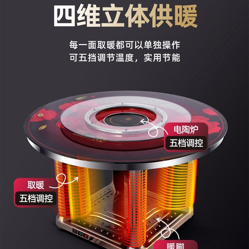 圆形电暖桌取暖桌烤火桌家用电暖炉四面取暖炉省电烤火炉暖脚电炉
