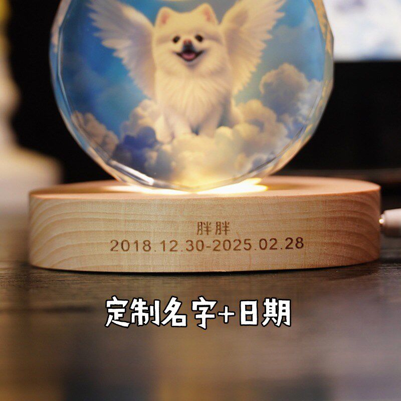 宠物定制水晶记忆球内雕纪念品猫咪毛发狗狗照片摆件离世相框礼物