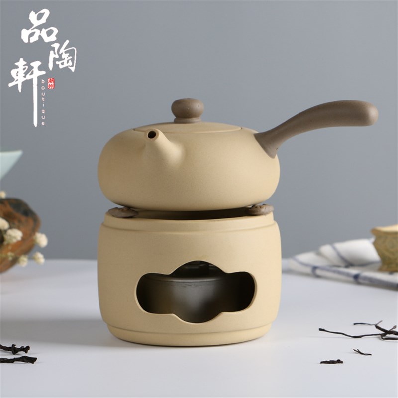 粗陶侧把壶酒精炉套装老岩泥茶炉煮茶茶具茶壶配酒精灯蜡烛温茶器
