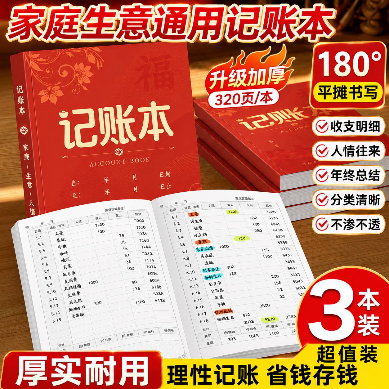 人情礼金记账本结婚礼金本婚宴结婚记账本随礼随份子红色家用加厚