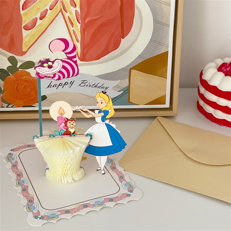 韩国创意少女心立体爱丽丝生日贺卡祝福小卡片高档留言小卡片