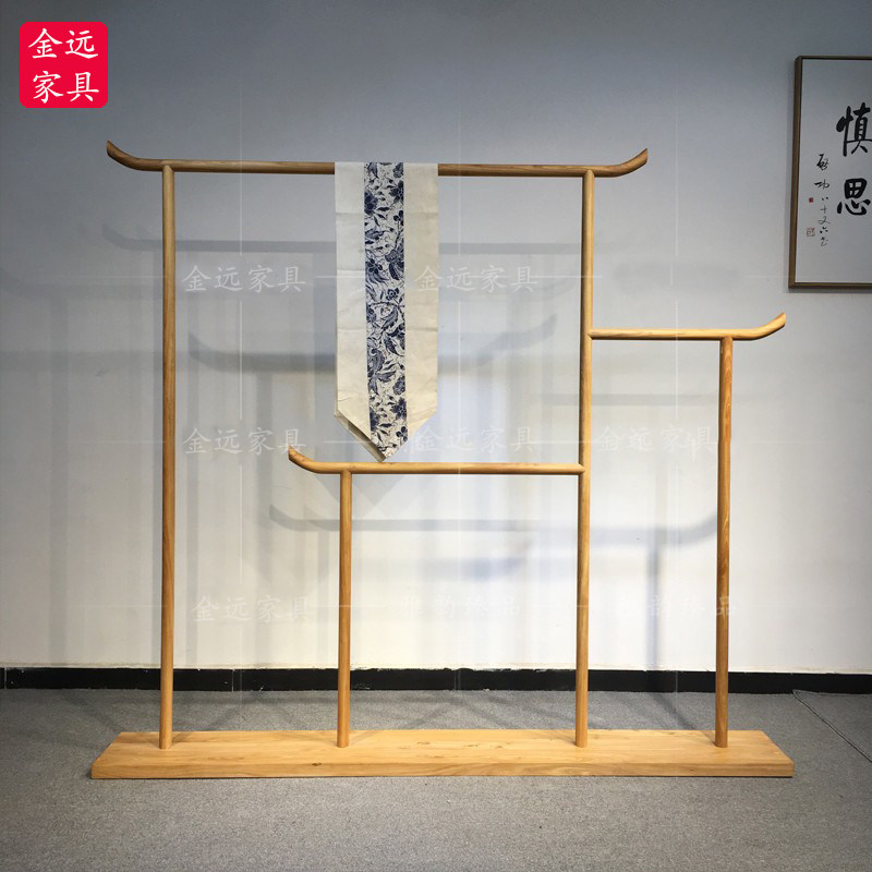 禅意新中式落地衣帽架卧室家用简约实木质中岛展示架挂衣架子仿古