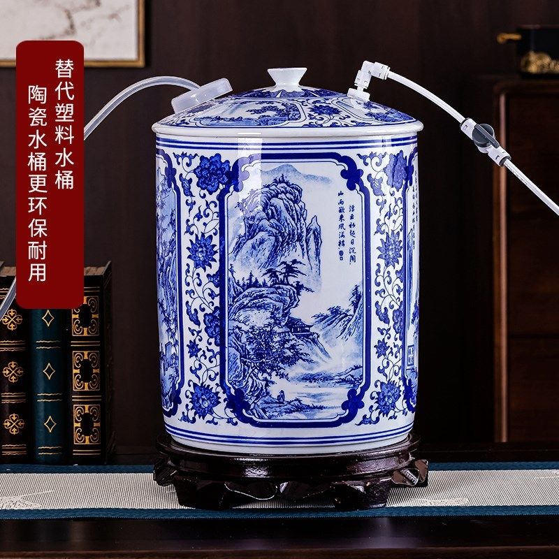 陶瓷储水桶带浮球阀纯净水桶功夫茶储水缸家用蓄水罐冲茶自动加水