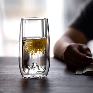 双层观山杯隔热玻璃杯高档泡龙井绿茶杯专用茶杯子透明简约茶杯