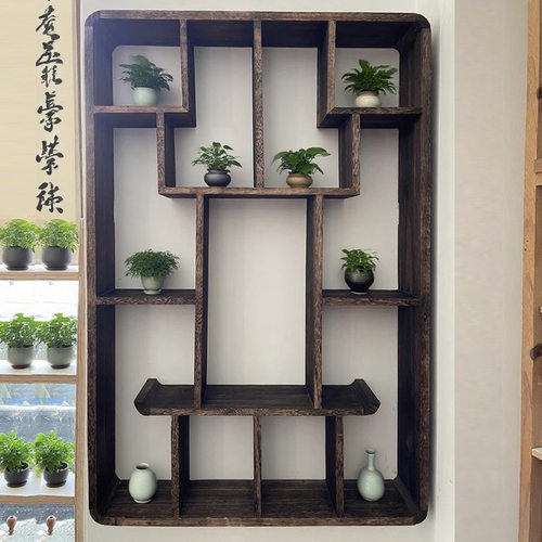 实木中式墙上紫砂壶展示架