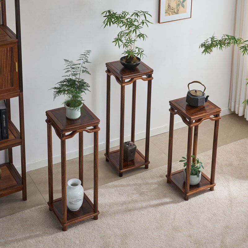 胡桃木花架明式实木落地花几阳台置物架室内客厅禅意花台榫卯整装