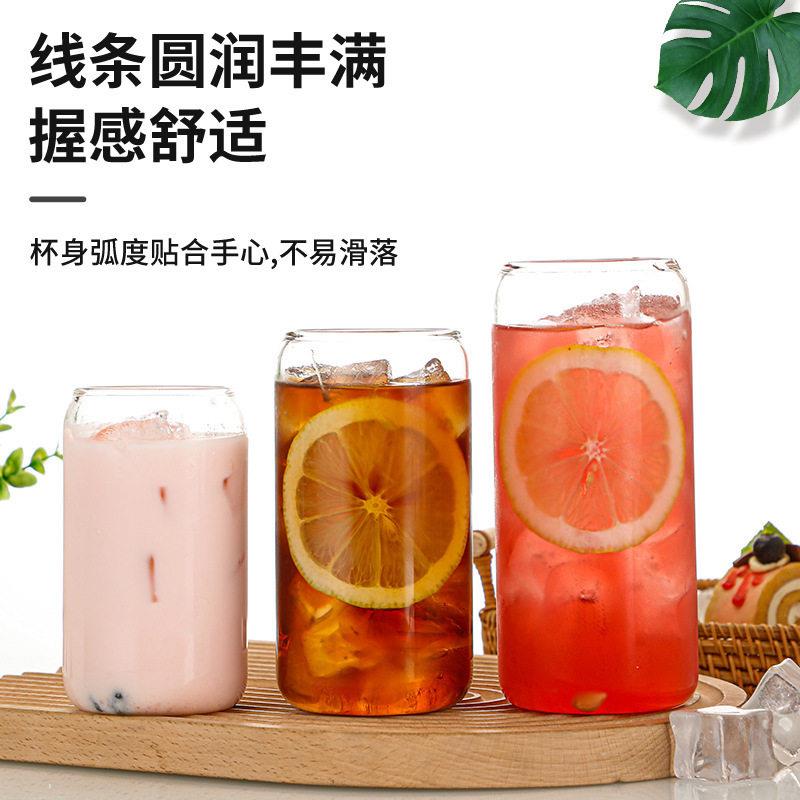 包邮跨境可乐杯硼硅玻璃杯竹盖层饮料果汁杯带吸管
