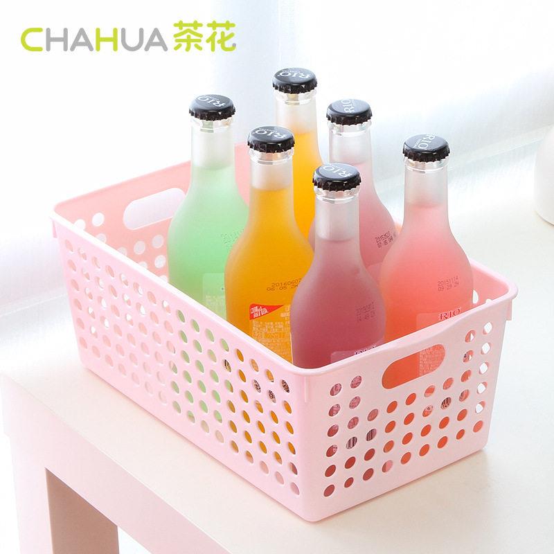 茶花收纳筐 塑料收纳篮 杂物筐橱柜衣柜收纳篮 圆点内衣收纳筐L号
