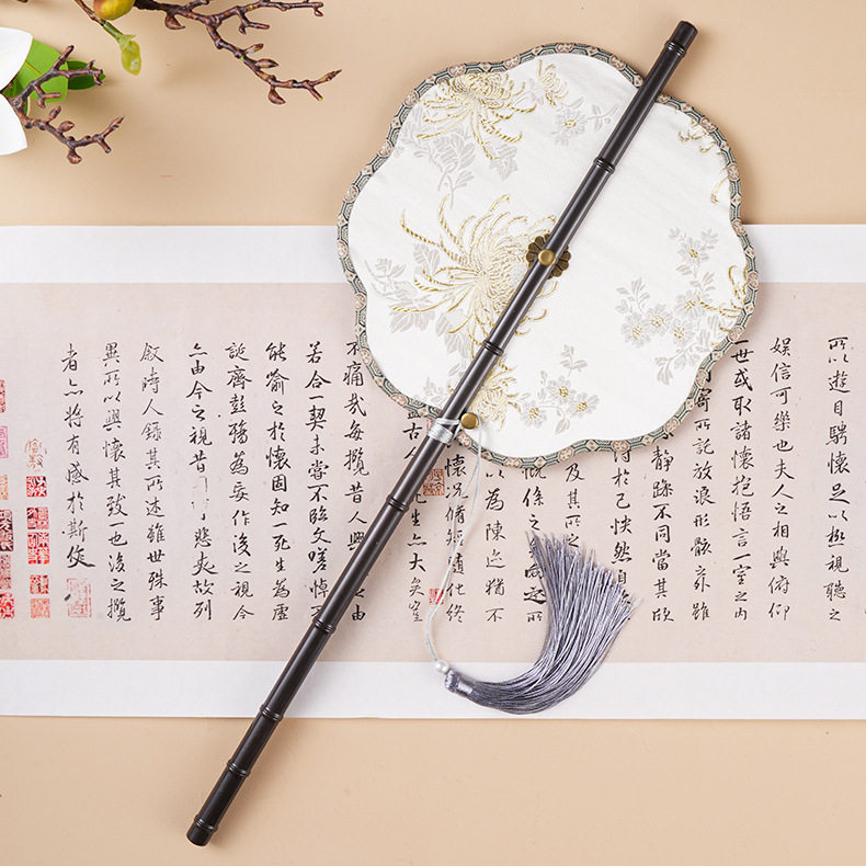 原创彼岸花古风紫竹腰扇汉服团扇