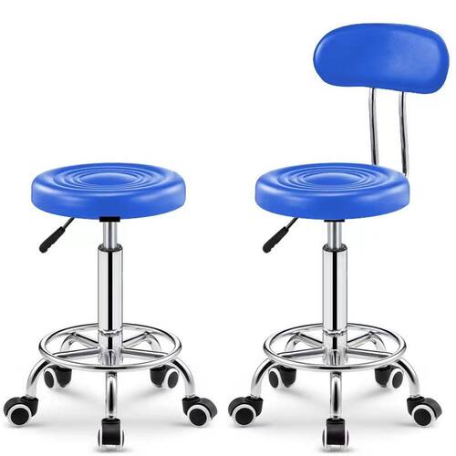 轮滑凳靠背蓝滑轮凳工作凳子实验室转椅海绵黑凳面圆凳升降旋转pt