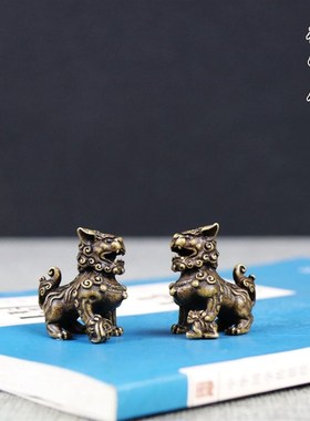 铜器仿古铜狮子一对宫门实心狮子镇宅武狮对狮小号迷你桌面摆件