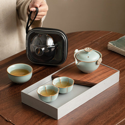 天青汝窑便携开片可养茶具