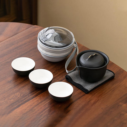 旅行茶具礼品便携式快客杯一壶三杯盖碗小套户外商务功夫套装泡茶