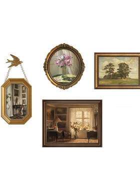 餐厅装饰画法式中古风美式挂画复古油画饭厅餐桌客厅组合艺术壁画