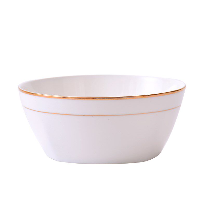 碗6只套装 白瓷餐具西式金边碗4.5英寸吃饭碗家用方形陶瓷碗面碗