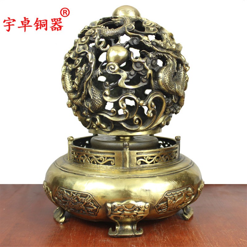 宇卓铜器 纯铜路路通 铜龙球 工艺品摆件黄铜九转乾坤鼎