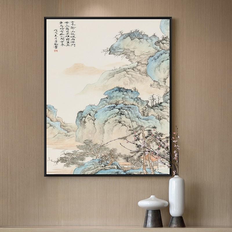 电表箱装饰画竖款山水客厅配电箱玄关总闸弱电盒子新中式开关定做