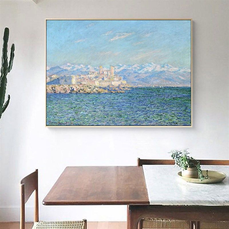 莫奈油画蔚蓝海岸风景画名画挂画餐厅装饰画印象派画厨房欧式壁画